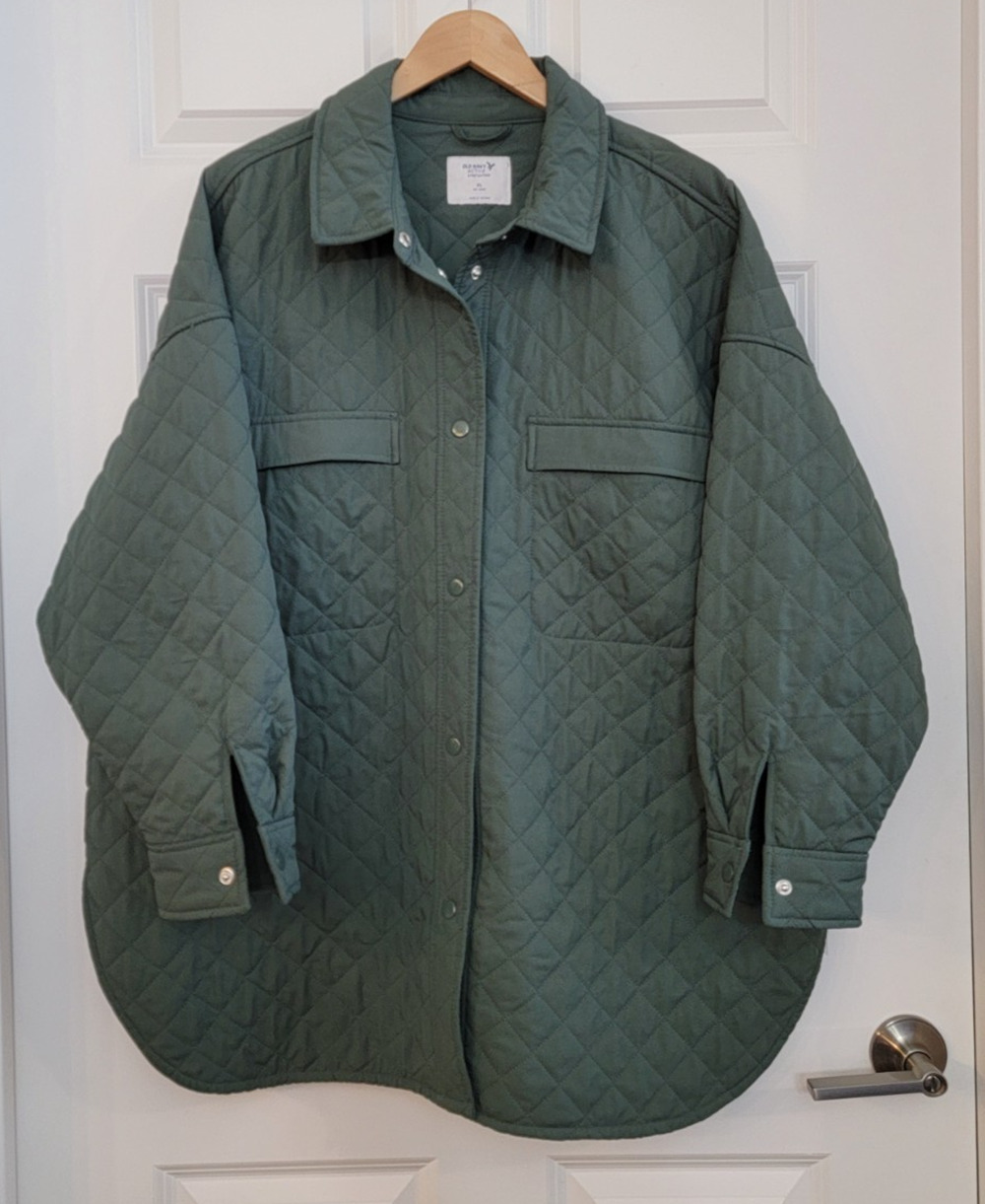 Old Navy Active Womens XL Oversized Green Quilted Shacket Chore Coat Stretch